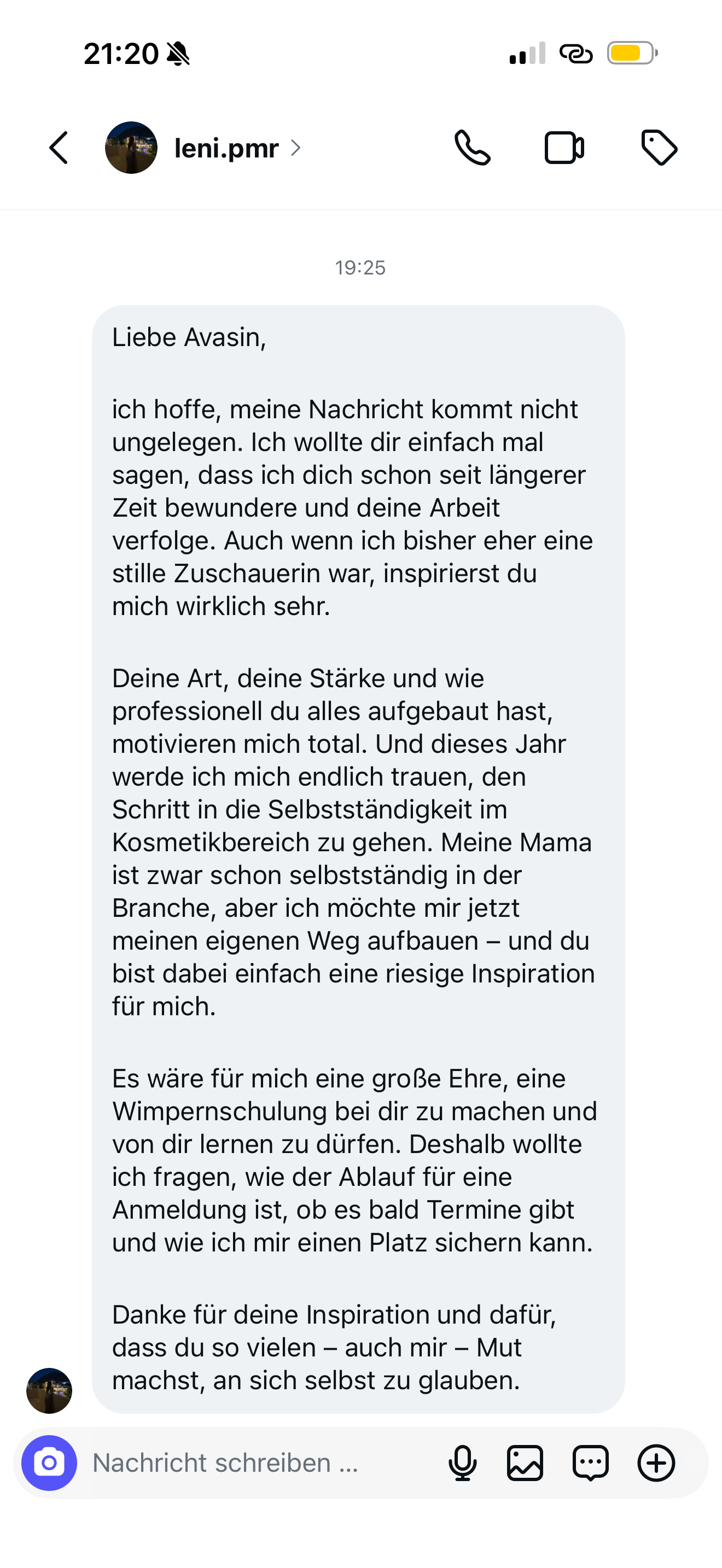 WhatsApp-Nachricht einer Lash Code Absolventin (6)